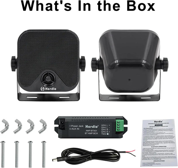 Herdio 4 Inch 100 Watt Heavy Duty Waterproof Boat Marine Bluetooth Speakers Surface Mounted for Camper Skid Steer ATV UTV RZR Golf Cart - My Variety Superstore 25