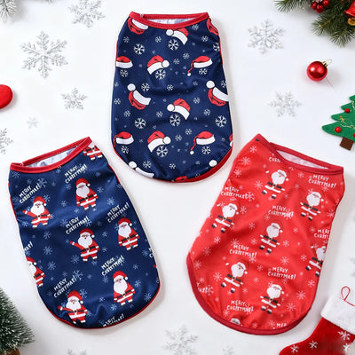 Festive Santa Print Pet Vest Breathable Easy Dress Up