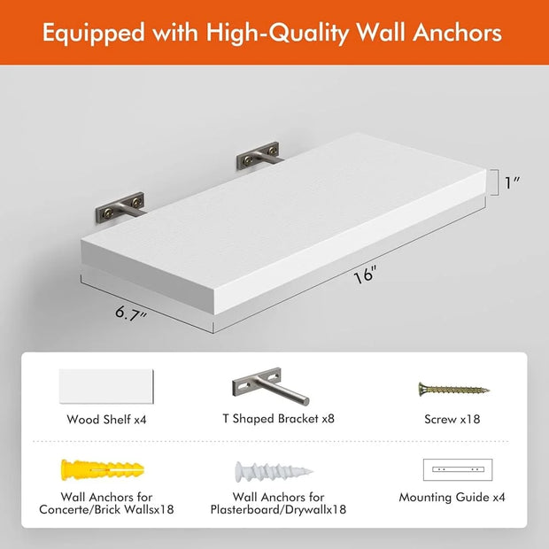 Floating Wall Shelves Set of 4 Rustic MDF Storage Shelving Easy Installation Space Saving for Bedroom Kitchen Living Room - My Variety Superstore 25