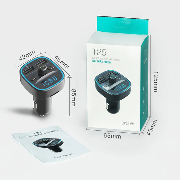 T25 MP3 Player Car Fast Charging Dual USB Charger Bluetooth Compatible 5.0 Multi Functional Classic Dual USB Car Electronics - My Variety Superstore 25