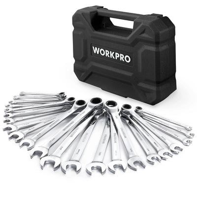 Workpro 23 Piece Ratcheting Wrench Set with Box 72 Teeth Wrench Repair Tool Set