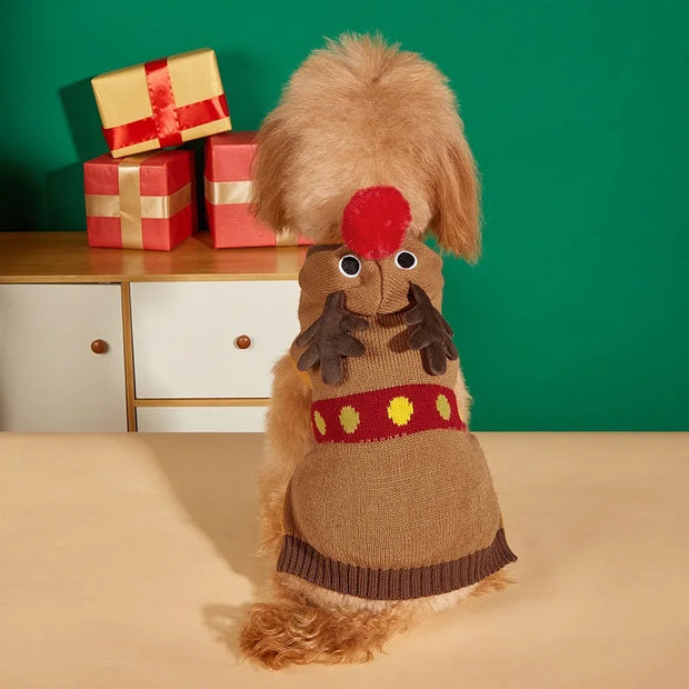 Cozy Pet Sweater Gingerbread Antler Hoodie With Belt Warmth