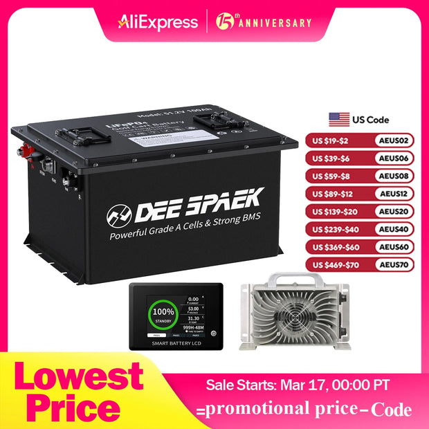 48V 105Ah Golf Cart LiFePo4 Battery Pack High Capacity Lithium Iron Phosphate Built-in BMS for Golf Cart and Solar Boat