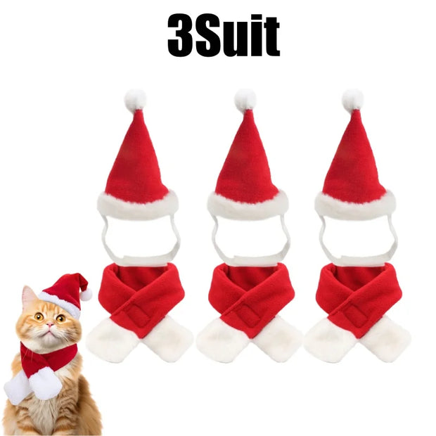 Festive Pet Costume Set Adjustable Santa Hat Scarf Fun