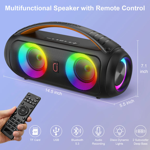 40W Waterproof Bluetooth Speaker Portable Wireless Outdoor Party Boombox Speaker Deep Rich Bass Dazzling LED Light - My Variety Superstore 25
