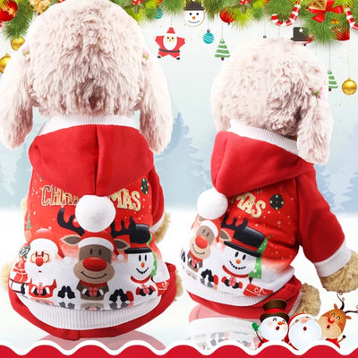 Cozy Festive Dog Coat Sweater With Hood Keeps Pup Warm
