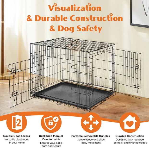 JHK Double Door Folding Metal Wire Dog Cage with Plastic Leak-Proof Pan Tray Extra Large Pet Kennel for Indoor Outdoor Travel - My Variety Superstore 25