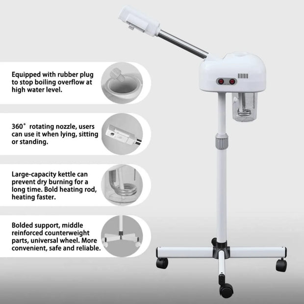 Professional Facial Steamer for Beauty Salon and Home with 360 Degree Rotating Nozzle to Cleanse Skin and Unclog Pores