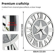 Large Mirrored Wall Clock 60CM Round Beveled Roman Numeral Skeleton Clock for Family Living Room Fireplace Decor - My Variety Superstore 25