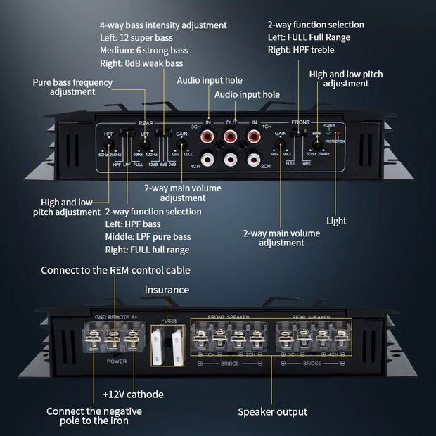 4 Channel Class AB Car Amplifier Max 7800W High Power Stereo Audio Amplifier for Subwoofers and Speakers - My Variety Superstore 25