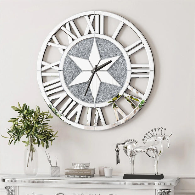 Large Mirrored Wall Clock 60CM Round Beveled Roman Numeral Skeleton Clock for Family Living Room Fireplace Decor - My Variety Superstore 25