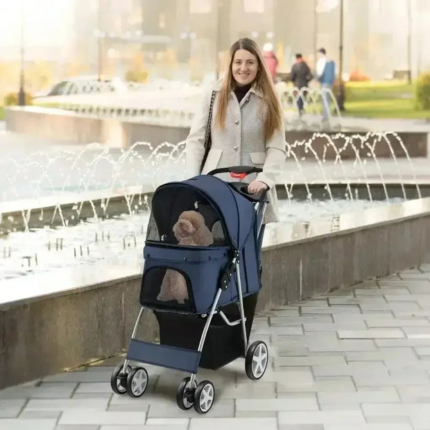Amazing Folding Pet Stroller With Storage For Easy Travel