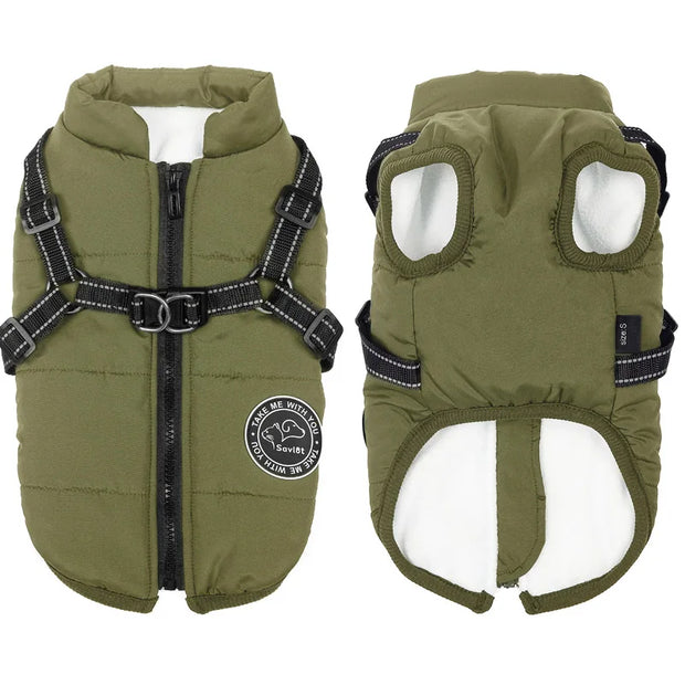 Cozy Waterproof Dog Jacket With Harness Keeps Dogs Warm