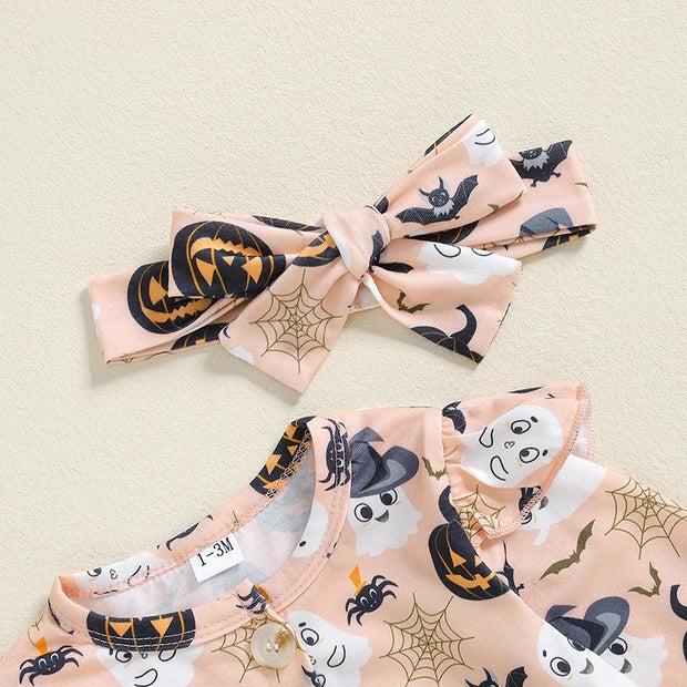 Charming Toddler Girls Halloween Costume with Ghosts and Pumpkins for Spooky Fun