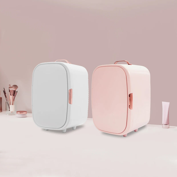 12L Beauty Fridge for Cosmetics Storage White Pink Compact Skincare Refrigerator Cooling and Heating for Makeup Skincare Products