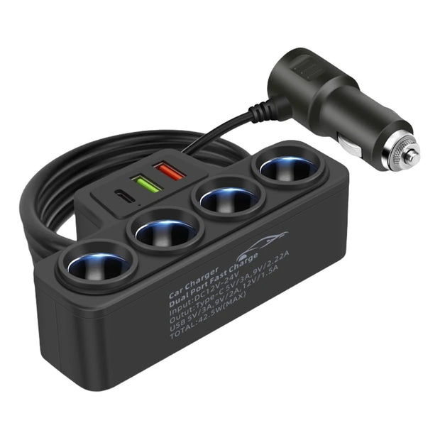 Fast Charger Plug QC3.0 PD 3.1A 12V 24V Phone Power Adapter 4 Socket 120W Car Cigarette Lighter Socket Splitter Plug 3 USB Ports
