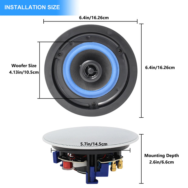 Herdio 4 Inch Ceiling Mounted Waterproof Speaker for Bathroom Kitchen Living Room and Office - My Variety Superstore 25