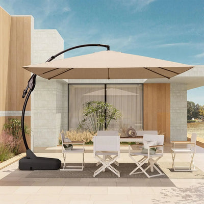 10x10 FT Large Square Patio Offset Umbrella – Aluminum Cantilever with Base for Deck & Porch