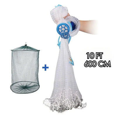 Fishing Casting Net 2.4/3/3.6/4.8M American Cast with Sinker Small Mesh Trap for Fish Network Throw Gill Net with Shrimp Pot - My Variety Superstore 25