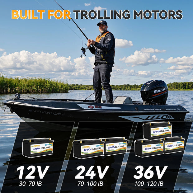 12V 100Ah LiFePO4 Battery Pack With 100A BMS For RV Boat Motors Inverter Solar Power