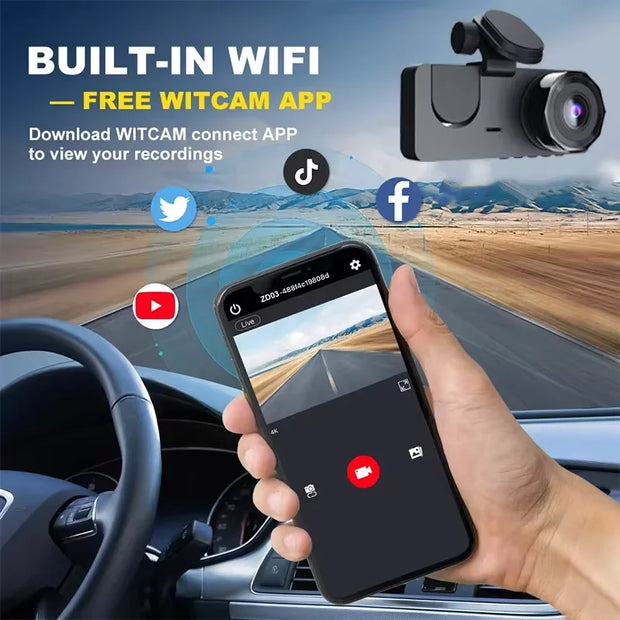 Car DVR 3 Channel Dash Cam 4K Video Recorder WIFI APP Front and Rear View Camera Night Vision Car Accessories - My Variety Superstore 25