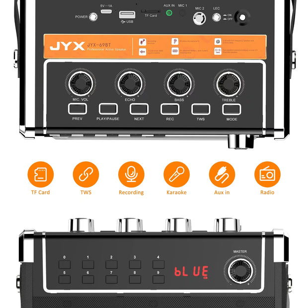 Karaoke Machine with 2 Wireless Microphones Bluetooth Speaker PA System and LED Lights for Home Singing Outdoor Party - My Variety Superstore 25