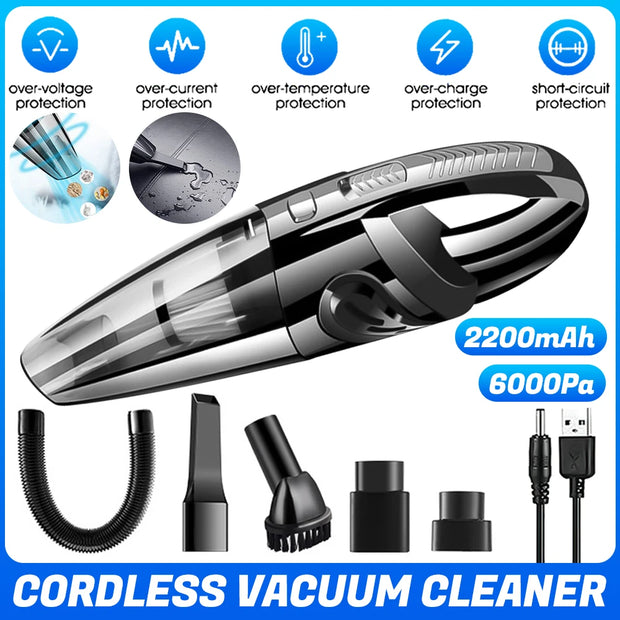 Wireless Handheld Vacuum Cleaner USB Charging Portable Wet Dry Cordless Strong Suction 12000pa