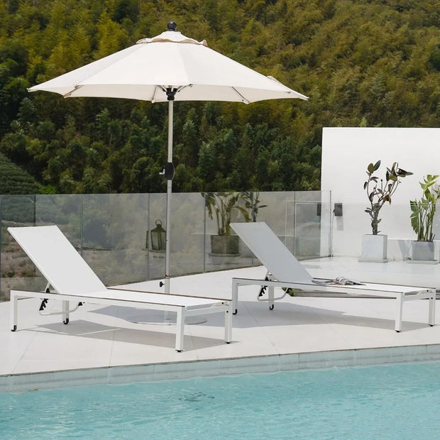 Outdoor Chaise Lounge Set – 2 Mesh Sling Chairs, Woodgrain Texture, Wheels & 4 Recline Levels
