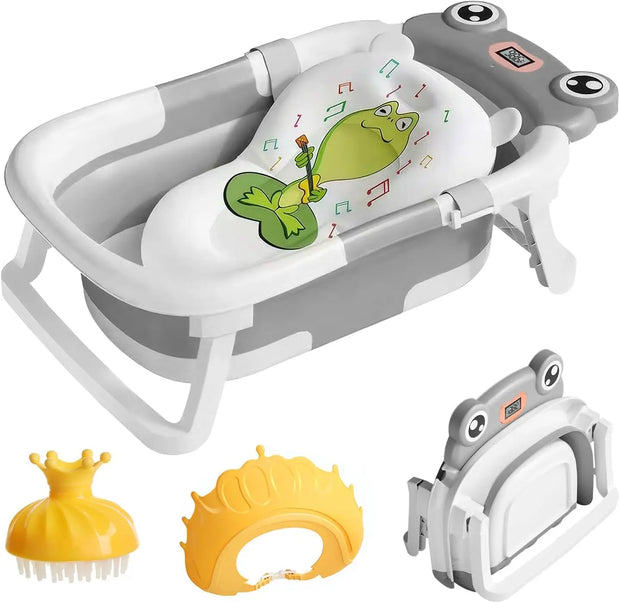 Foldable Baby Bathtub – Real-Time Temp Display, Non-Slip Design & Cushion Support for Shower