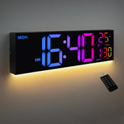 16 Inch Large Digital Wall Clock Big LED Display with Remote 8 RGB Color Alarm DST Temperature for Living Room Kitchen - My Variety Superstore 25