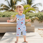 Toddler Girls 4th of July Sleeveless Romper – Popsicle Print Striped Jumpsuit with Embroidery