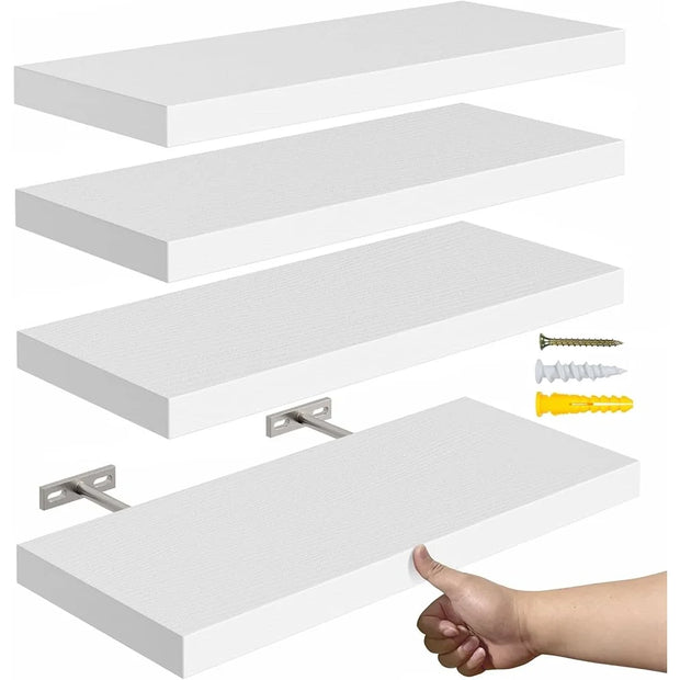 Floating Wall Shelves Set of 4 Rustic MDF Storage Shelving Easy Installation Space Saving for Bedroom Kitchen Living Room - My Variety Superstore 25