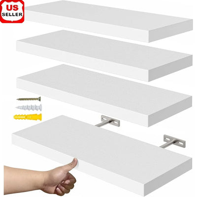 Floating Wall Shelves Set of 4 Rustic MDF Storage Shelving Easy Installation Space Saving for Bedroom Kitchen Living Room - My Variety Superstore 25