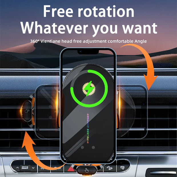 66W Magnetic Wireless Car Phone Holder Charger Automatic Induction Fast Charging Black