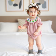 Infant floral embroidered romper – cute baby girl short sleeve jumpsuit for summer