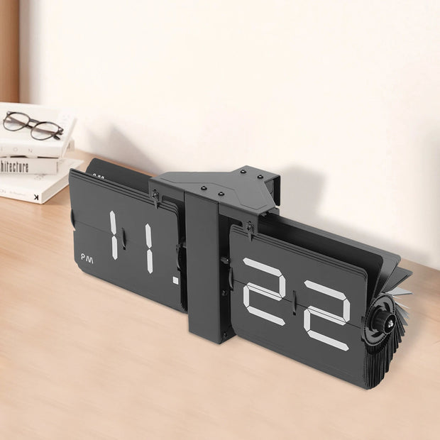 Retro Flip Clock Digital Display Battery Operated Wall and Tabletop Flip Clock Large Black Vintage Style Clock 12 Hour AM PM - My Variety Superstore 25