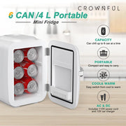 Crownful 4L Mini Multifunction Refrigerator Electric Portable Beauty Cooler Warmer Car Mini Fridge for Home Camping Travel