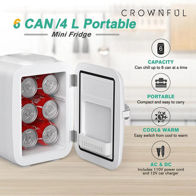 Crownful 4L Mini Multifunction Refrigerator Electric Portable Beauty Cooler Warmer Car Mini Fridge for Home Camping Travel
