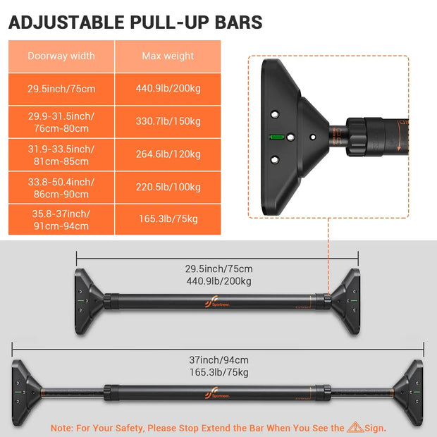 Sportneer Indoor Home Pull Up Bar Adjustable Width Strength Training Chin up Bar without Screws Max 440lbs for Fitness Exercise - My Variety Superstore 25