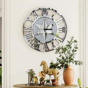 Large Mirrored Wall Clock 60CM Round Beveled Roman Numeral Skeleton Clock for Family Living Room Fireplace Decor - My Variety Superstore 25
