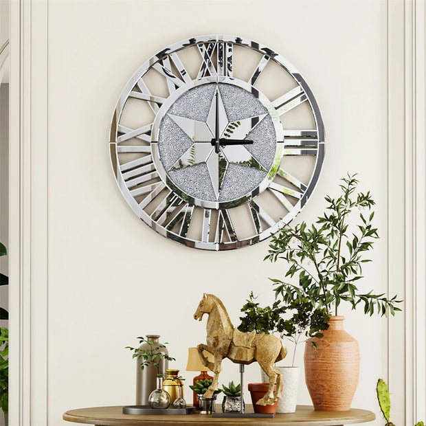 Large Mirrored Wall Clock 60CM Round Beveled Roman Numeral Skeleton Clock for Family Living Room Fireplace Decor - My Variety Superstore 25