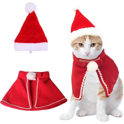 Festive Cat Cloak Scarf With Plush Santa Hat Holiday Fun