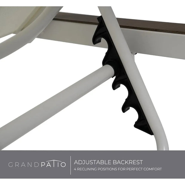 Outdoor Chaise Lounge Set – 2 Mesh Sling Chairs, Woodgrain Texture, Wheels & 4 Recline Levels