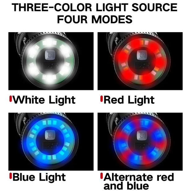 White Laser Ultra Bright LED Flashlight – 9 Modes, Waterproof ABS for Camping & Emergency