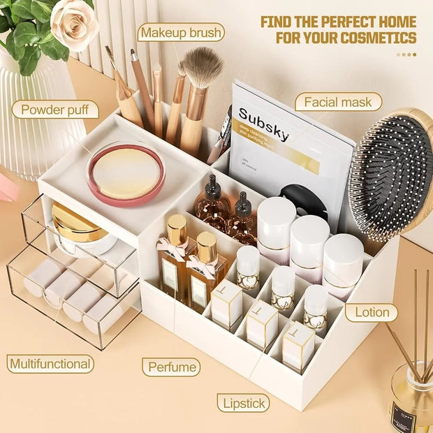 Makeup Organizer with Drawers Multifunctional Cosmetic Storage for Brushes Perfumes and Beauty Products Desktop Vanity Organizer