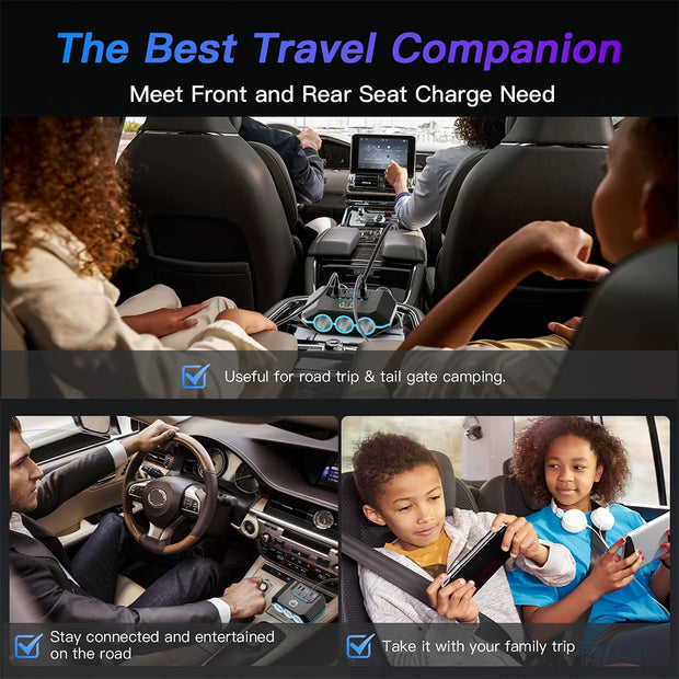120W Car Socket Charger Adapter – USB Fast Charger Splitter with LED Voltmeter & Multi Ports