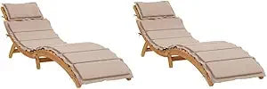Modern Cream White Sun Loungers with Cushions – Foldable Solid Acacia Hardwood for Outdoor
