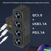 Fast Charger Plug QC3.0 PD 3.1A 12V 24V Phone Power Adapter 4 Socket 120W Car Cigarette Lighter Socket Splitter Plug 3 USB Ports