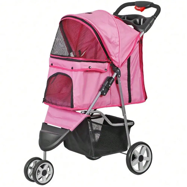 Joyful Foldable 3 Wheel Pet Stroller Cup Holder For Jogging