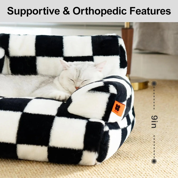 Mewoofun Pet Couch Bed 26×19×13 Inch Washable Cat Beds for Medium Small Dogs Cat up to 25 lbs Fluffy Cat Couch Black White - My Variety Superstore 25